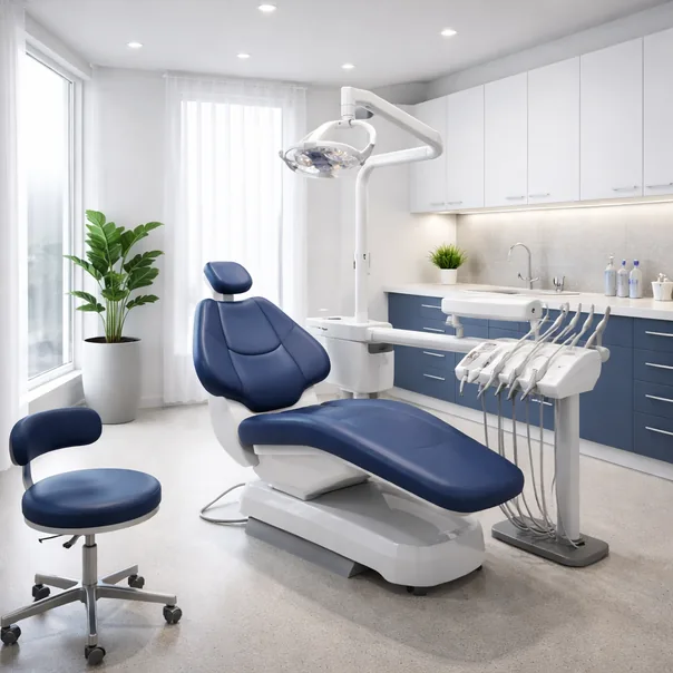 Dentista atendendo paciente em consultório odontológico moderno
